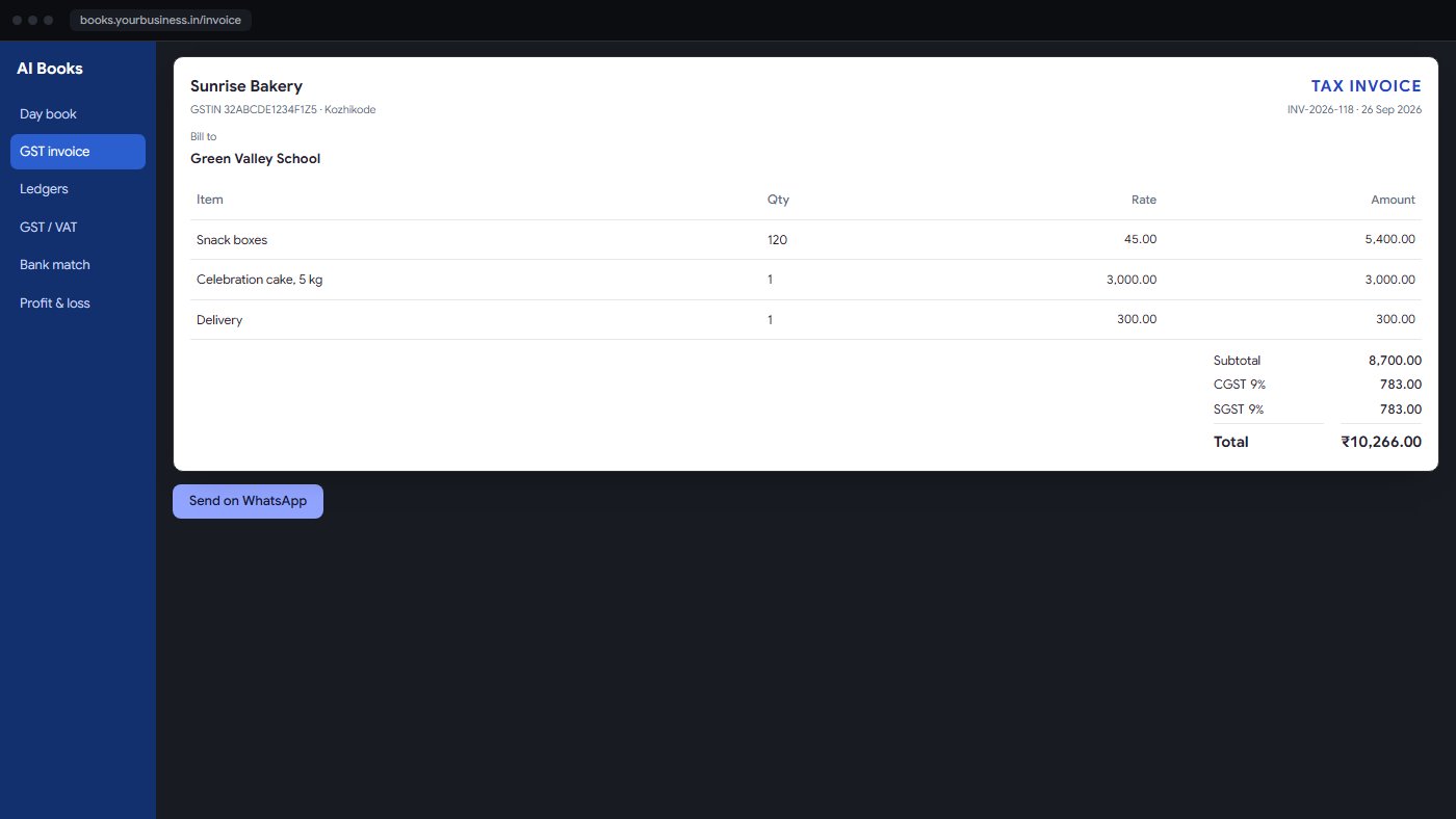 AI Accounting App demo with a GST invoice