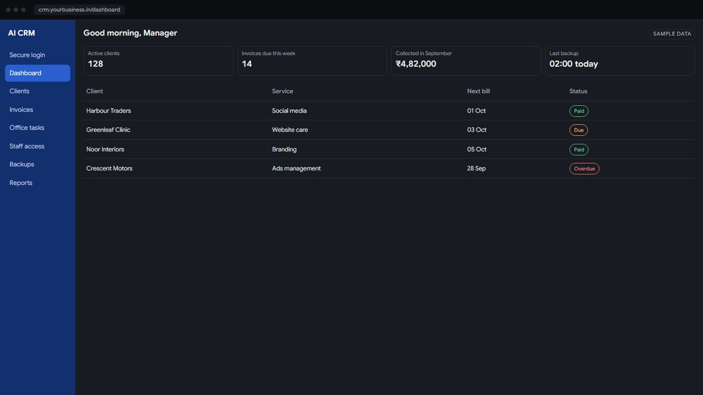 AI CRM demo dashboard with sample data